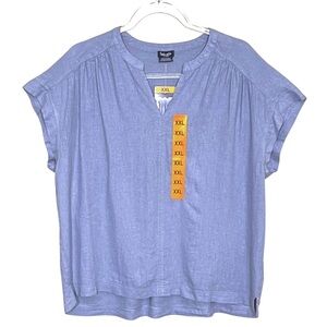 Splendid Womens Blue Linen Blend Cap Sleeve Notch Neck Top‎ Size XXL